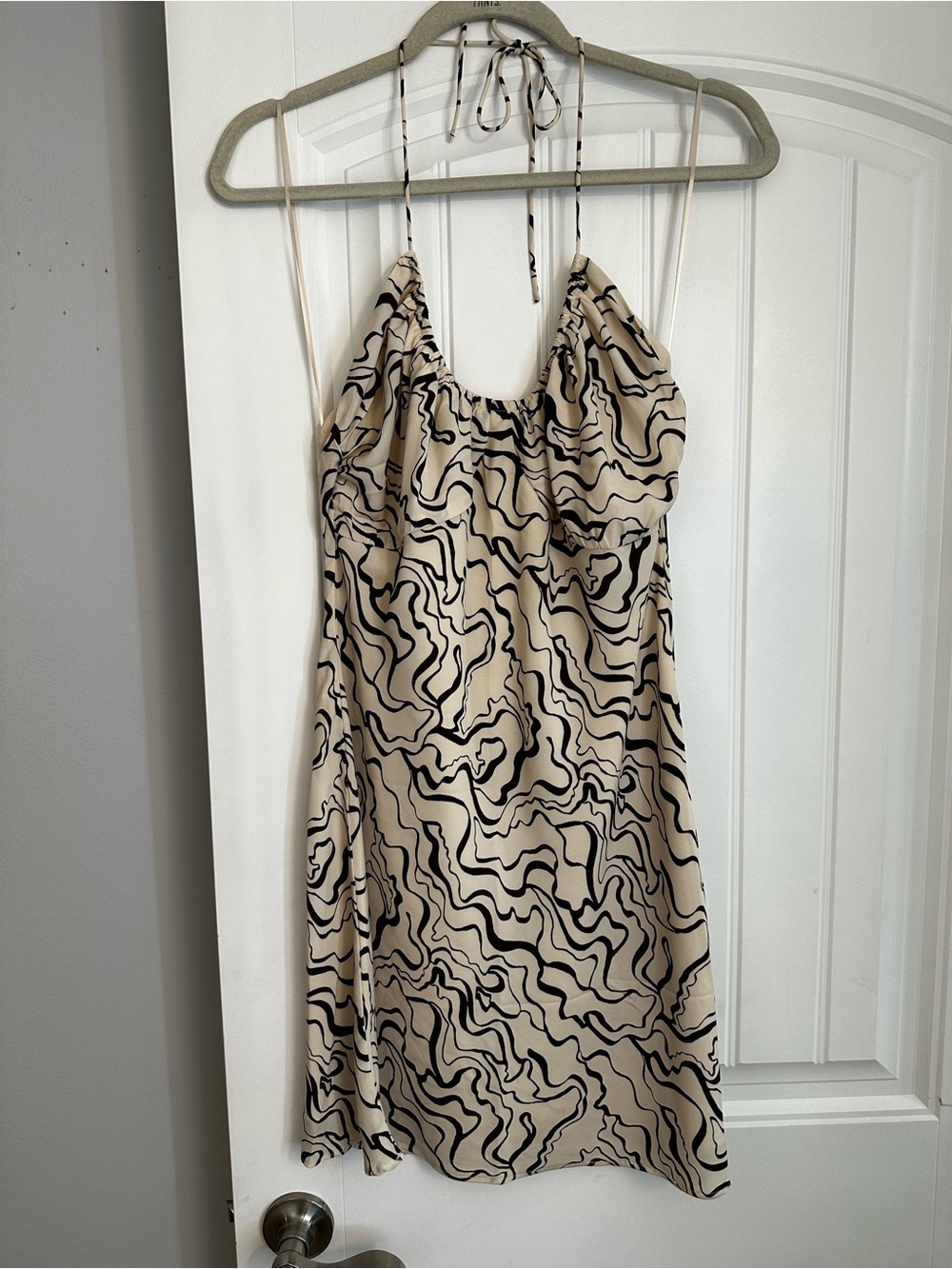 Abercrombie Beige & Brown Abstract Slip Dress with Tie Straps Halter